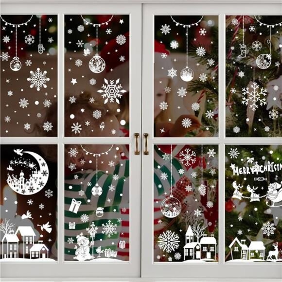 277 Pcs Christmas Window Stickers - Double Sided Moon & House Decals for Home - Picture 6 of 8